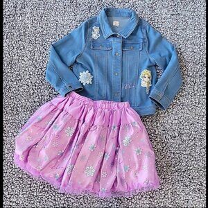Disney's Frozen Denim Jacket & Tutu Skirt Set, Denim & Purple, New with Tag